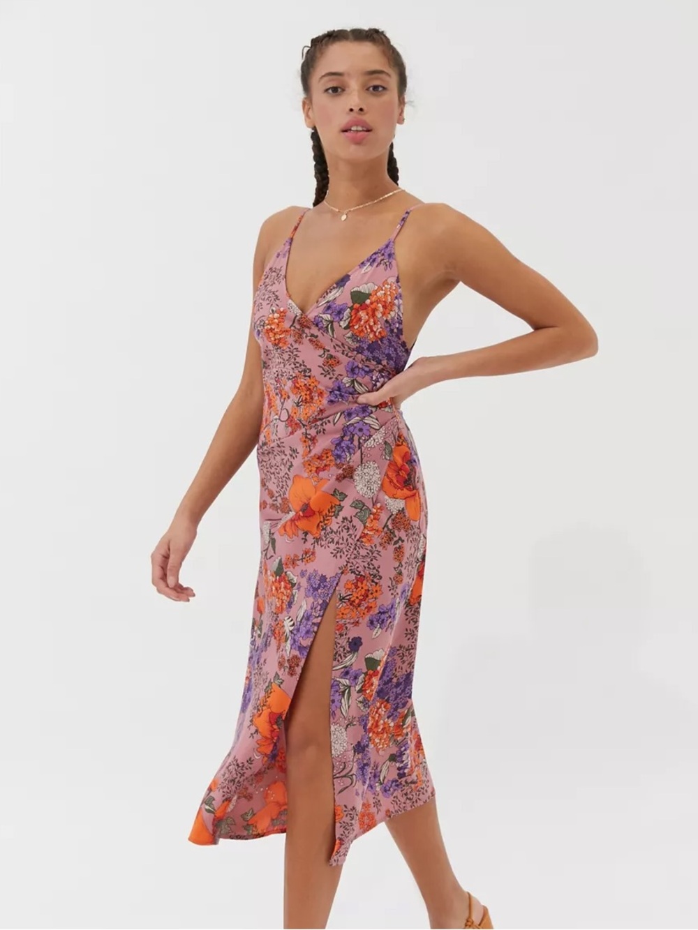 URBAN OUTFITTERS Lily Satin Wrap‎ Midi Dress